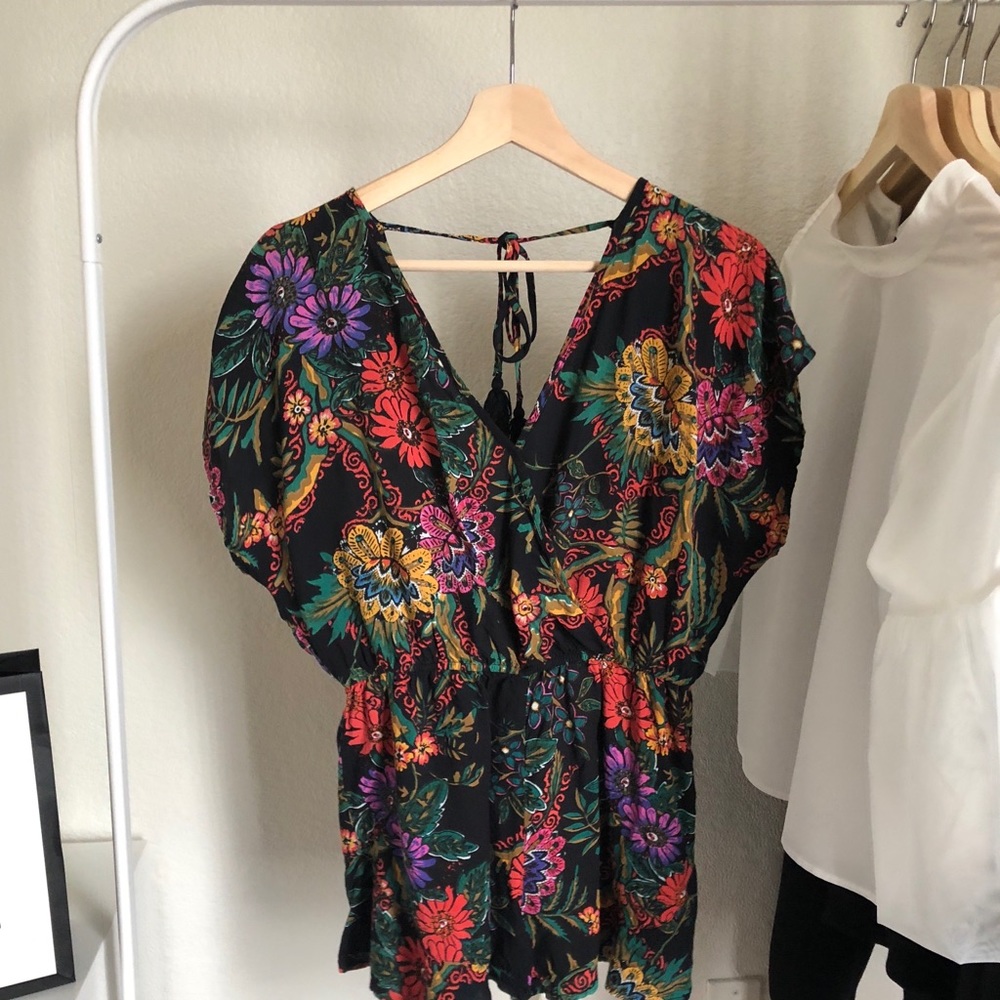 Tropical/Floral Romper with Tassels